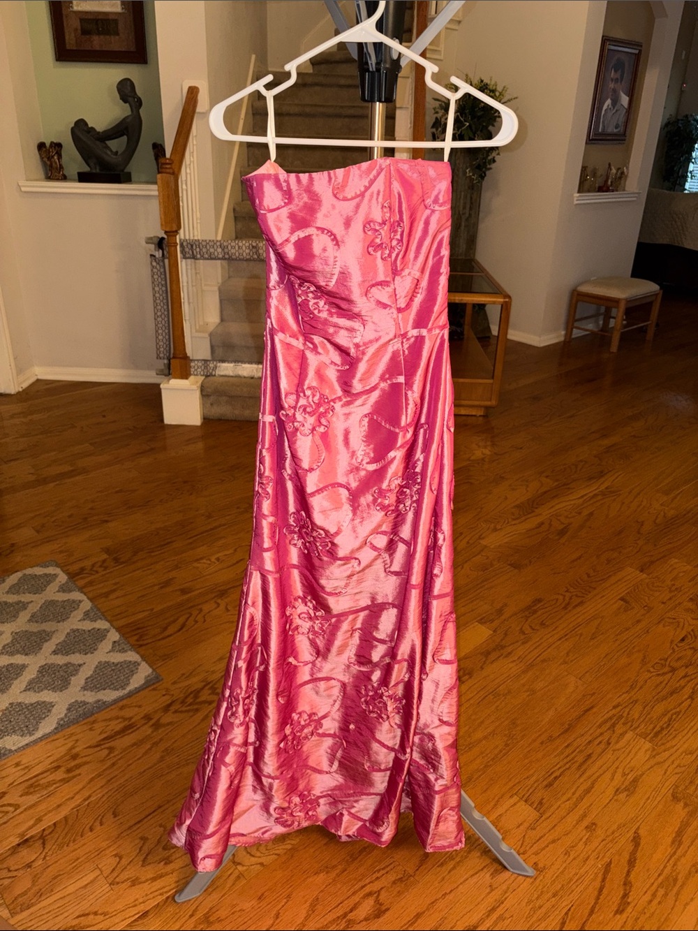 Jessica McClintock Rose Pink Strapless Satin Floral Dress
